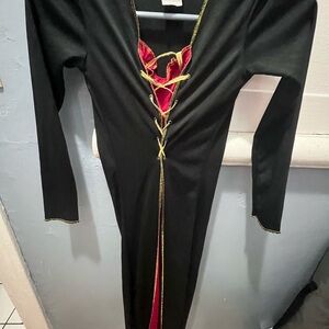 Elegant Black and Red Lace-Up Dress